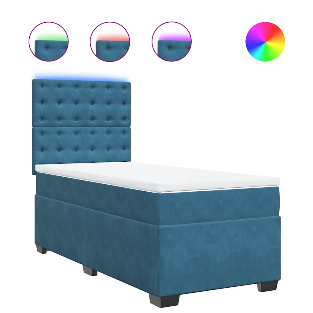 Κρεβάτι Boxspring με Στρώμα Μπλε 90x200 εκ. Βελούδινο - Pakobazaar