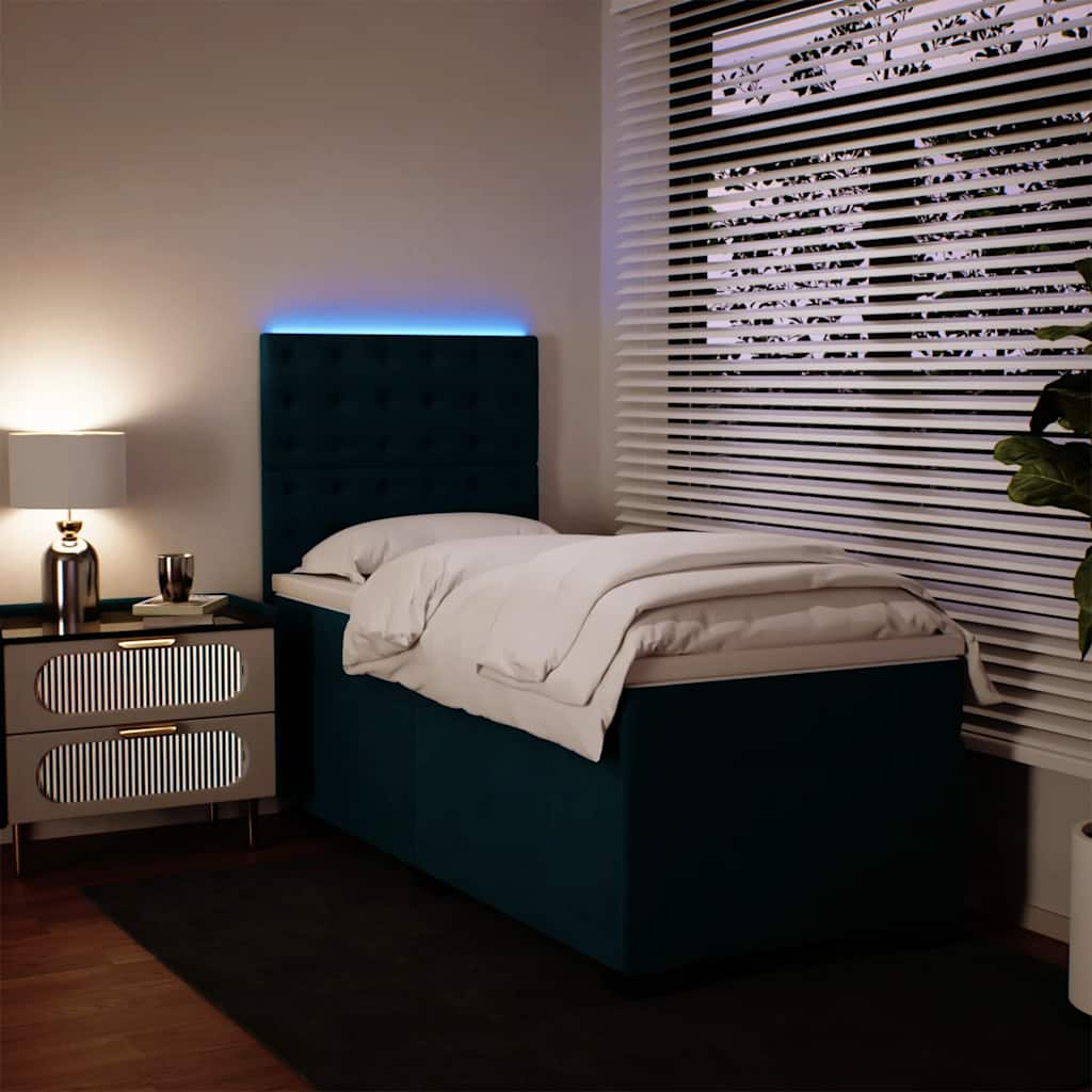 Κρεβάτι Boxspring με Στρώμα Μπλε 90x200 εκ. Βελούδινο - Pakobazaar