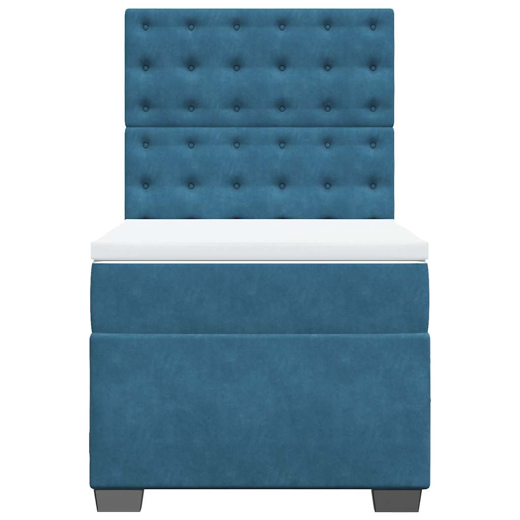 Κρεβάτι Boxspring με Στρώμα Μπλε 90x200 εκ. Βελούδινο - Pakobazaar