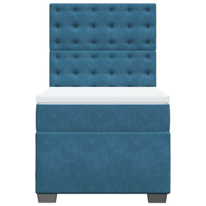 Κρεβάτι Boxspring με Στρώμα Μπλε 90x200 εκ. Βελούδινο - Pakobazaar