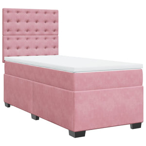 Κρεβάτι Boxspring με Στρώμα Ροζ 90x200 εκ. Βελούδινο