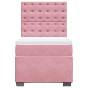 Κρεβάτι Boxspring με Στρώμα Ροζ 90x200 εκ. Βελούδινο