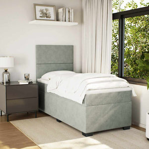 Κρεβάτι Boxspring με Στρώμα Ανοιχτό Γκρι 100x200 εκ. Βελούδινο - Pakobazaar