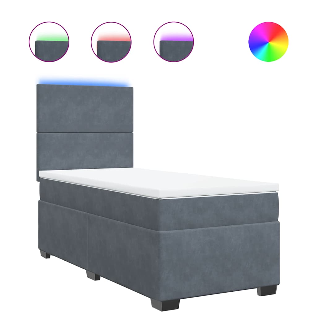 Κρεβάτι Boxspring με Στρώμα Σκούρο Γκρι 100x200 εκ. Βελούδινο - Pakobazaar
