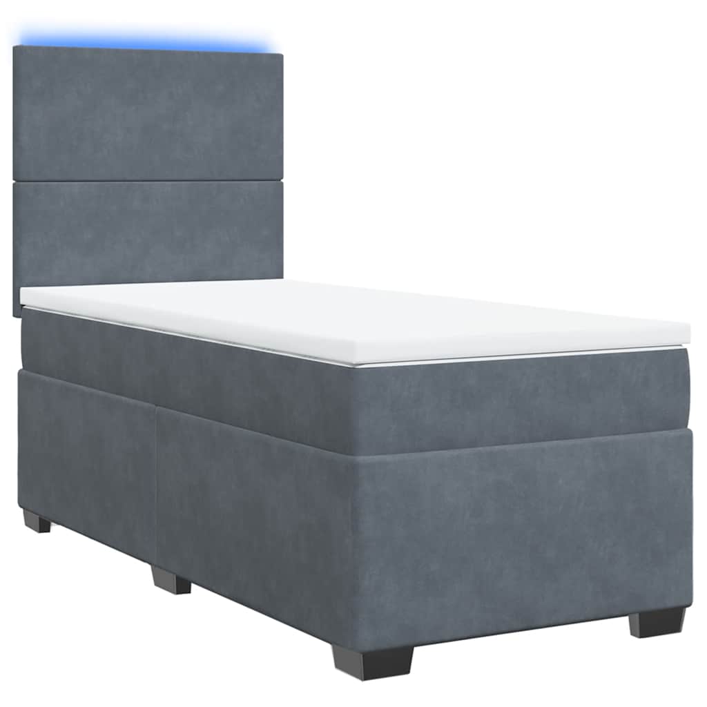 Κρεβάτι Boxspring με Στρώμα Σκούρο Γκρι 100x200 εκ. Βελούδινο - Pakobazaar