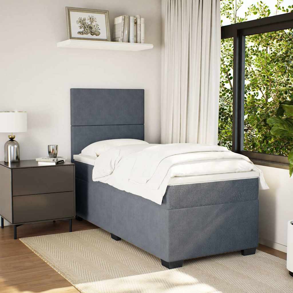 Κρεβάτι Boxspring με Στρώμα Σκούρο Γκρι 100x200 εκ. Βελούδινο - Pakobazaar