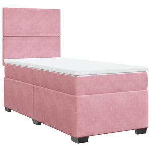 Κρεβάτι Boxspring με Στρώμα Ροζ 100x200 εκ. Βελούδινο - Pakobazaar