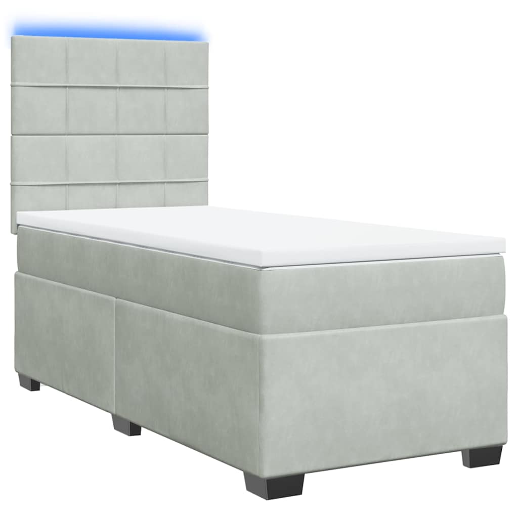 Κρεβάτι Boxspring με Στρώμα Ανοιχτό Γκρι 100x200 εκ. Βελούδινο - Pakobazaar