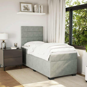 Κρεβάτι Boxspring με Στρώμα Ανοιχτό Γκρι 100x200 εκ. Βελούδινο - Pakobazaar