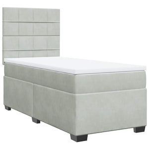 Κρεβάτι Boxspring με Στρώμα Ανοιχτό Γκρι 100x200 εκ. Βελούδινο - Pakobazaar