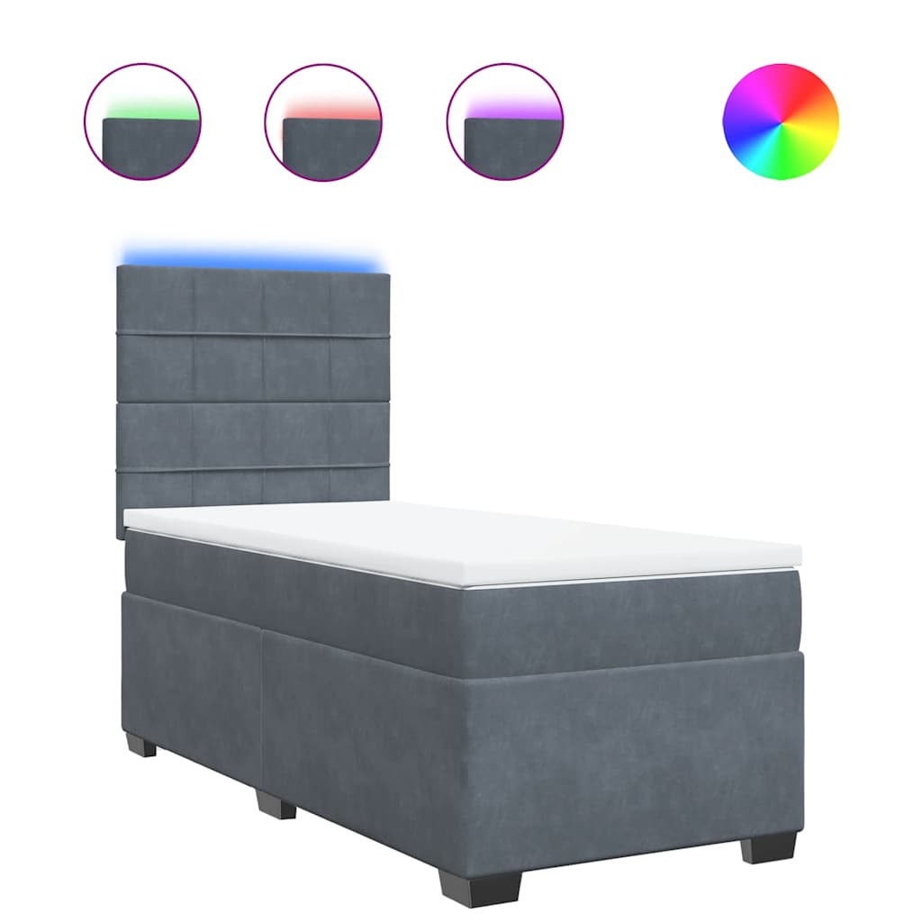 Κρεβάτι Boxspring με Στρώμα Σκούρο Γκρι 100x200 εκ. Βελούδινο - Pakobazaar