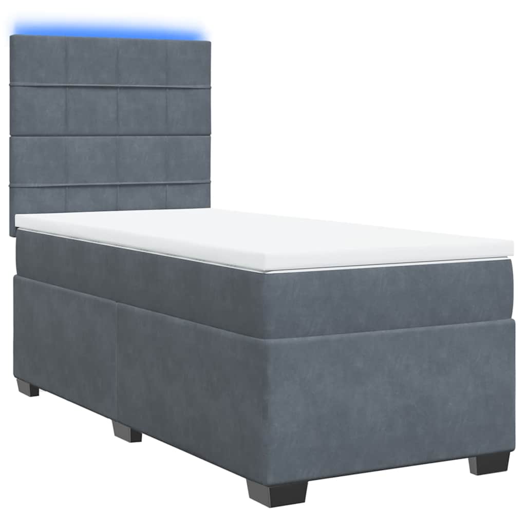 Κρεβάτι Boxspring με Στρώμα Σκούρο Γκρι 100x200 εκ. Βελούδινο - Pakobazaar