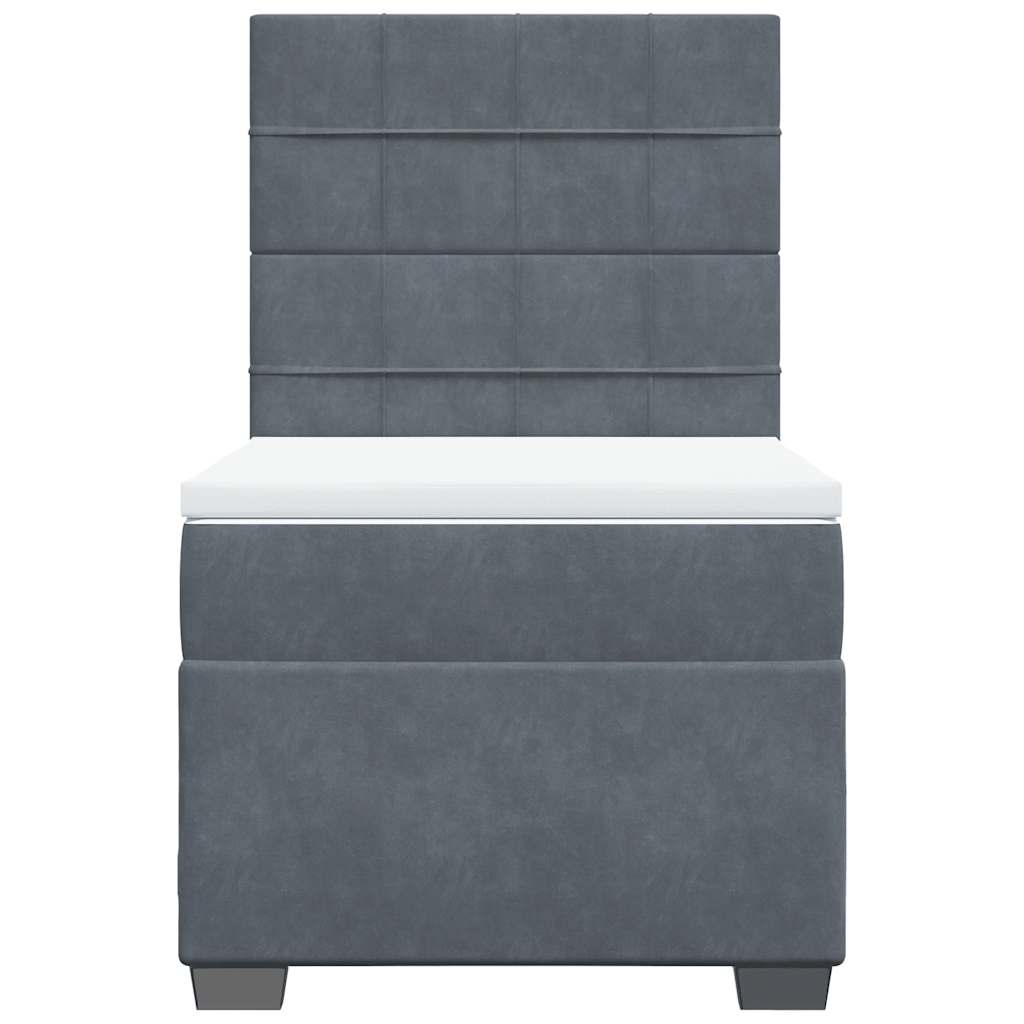 Κρεβάτι Boxspring με Στρώμα Σκούρο Γκρι 100x200 εκ. Βελούδινο - Pakobazaar