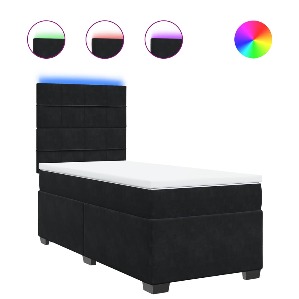 Κρεβάτι Boxspring με Στρώμα Μαύρο 100x200 εκ. Βελούδινο - Pakobazaar