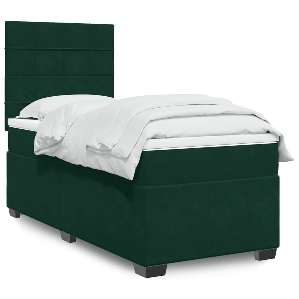 Κρεβάτι Boxspring με Στρώμα Σκούρο Πράσινο 100x200εκ. Βελούδινο