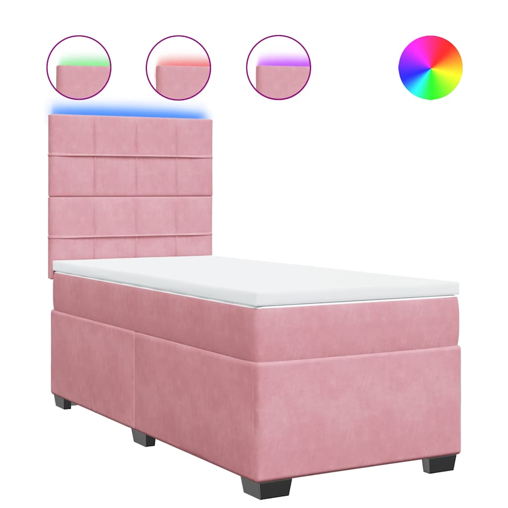 Κρεβάτι Boxspring με Στρώμα Ροζ 100x200 εκ. Βελούδινο - Pakobazaar