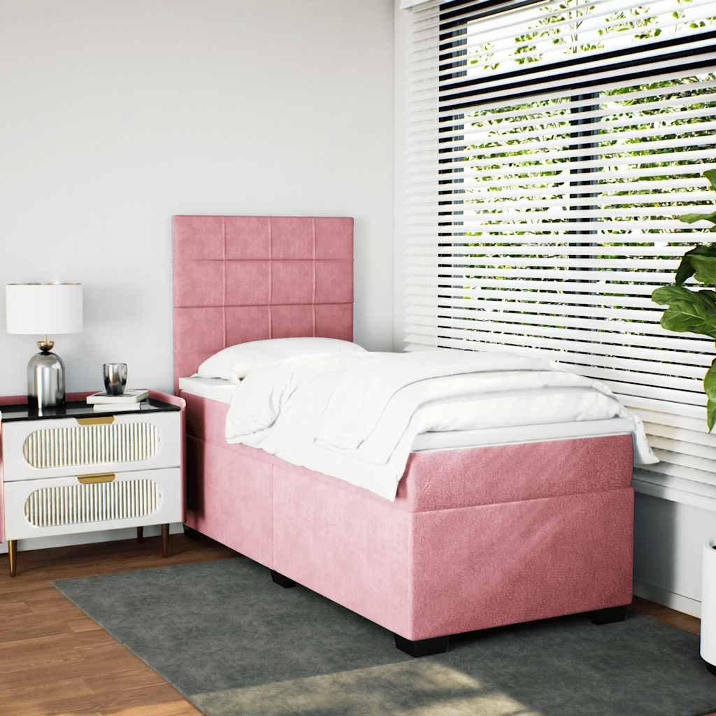 Κρεβάτι Boxspring με Στρώμα Ροζ 100x200 εκ. Βελούδινο - Pakobazaar