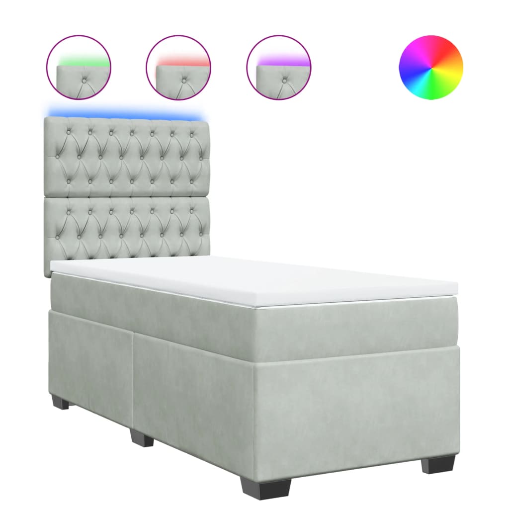 Κρεβάτι Boxspring με Στρώμα Ανοιχτό Γκρι 100x200 εκ. Βελούδινο - Pakobazaar