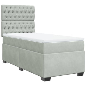 Κρεβάτι Boxspring με Στρώμα Ανοιχτό Γκρι 100x200 εκ. Βελούδινο - Pakobazaar