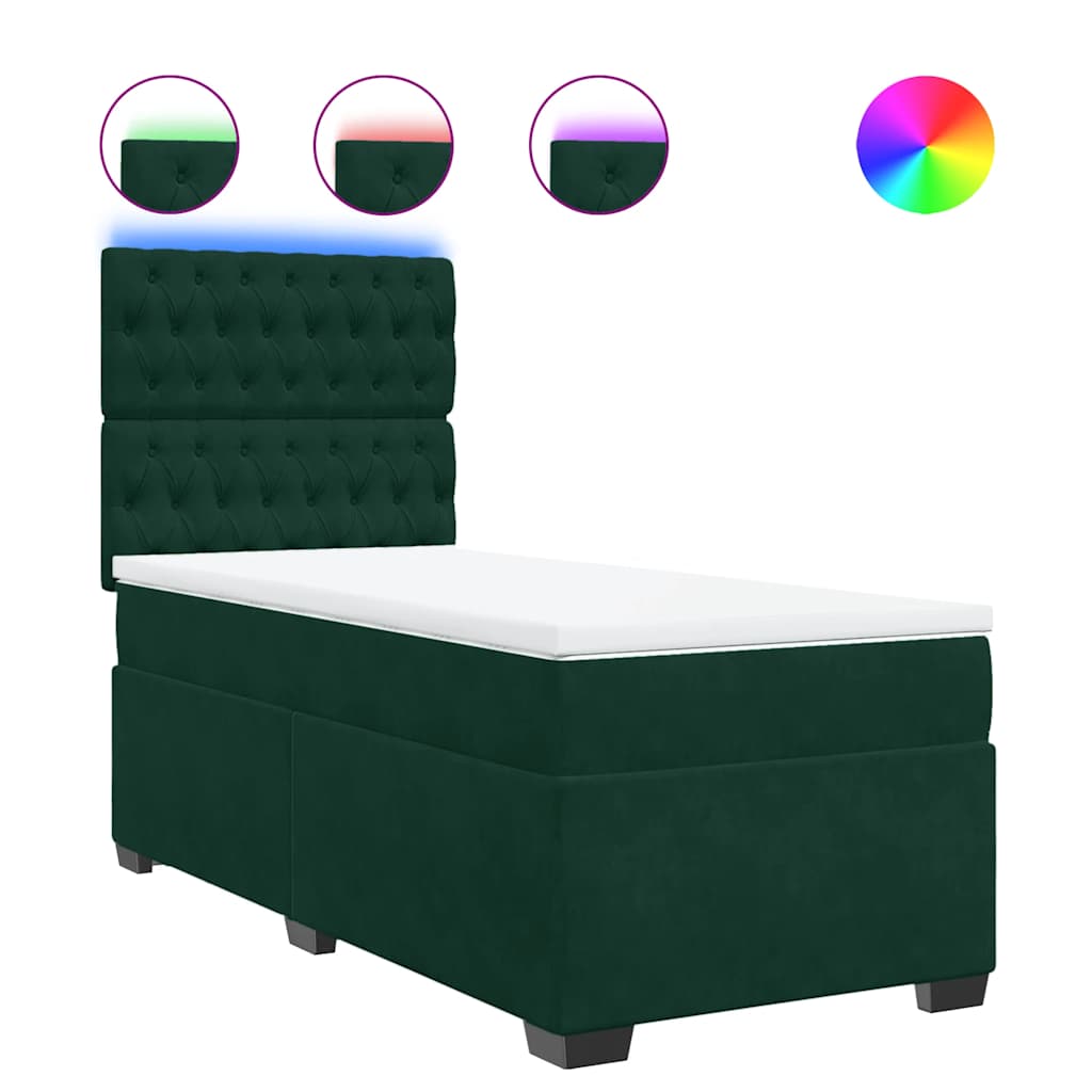 Κρεβάτι Boxspring με Στρώμα Σκούρο Πράσινο 100x200εκ. Βελούδινο