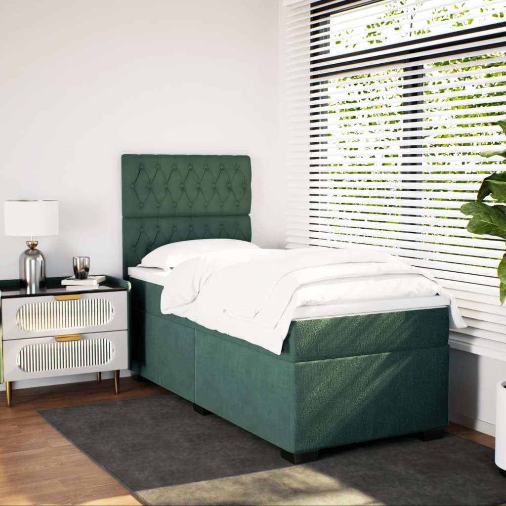 Κρεβάτι Boxspring με Στρώμα Σκούρο Πράσινο 100x200εκ. Βελούδινο