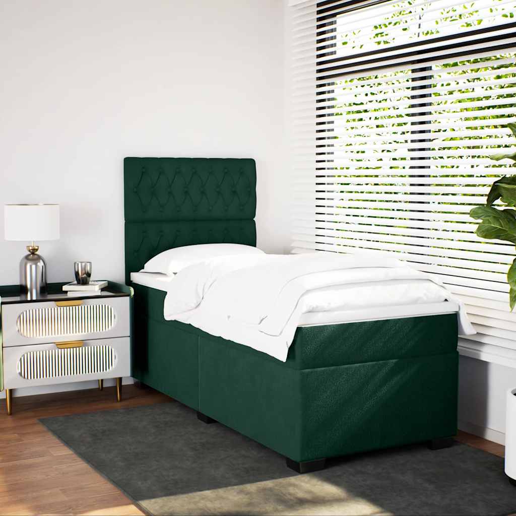 Κρεβάτι Boxspring με Στρώμα Σκούρο Πράσινο 100x200εκ. Βελούδινο