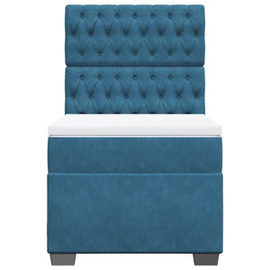 Κρεβάτι Boxspring με Στρώμα Μπλε 100x200 εκ. Βελούδινο - Pakobazaar