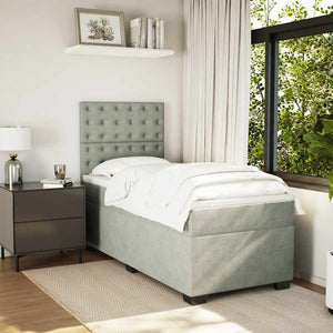 Κρεβάτι Boxspring με Στρώμα Ανοιχτό Γκρι 100x200 εκ. Βελούδινο - Pakobazaar