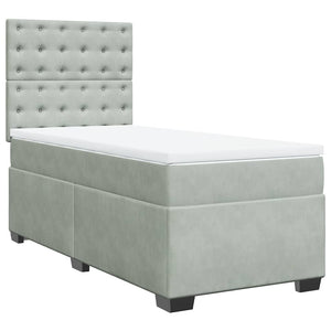 Κρεβάτι Boxspring με Στρώμα Ανοιχτό Γκρι 100x200 εκ. Βελούδινο - Pakobazaar