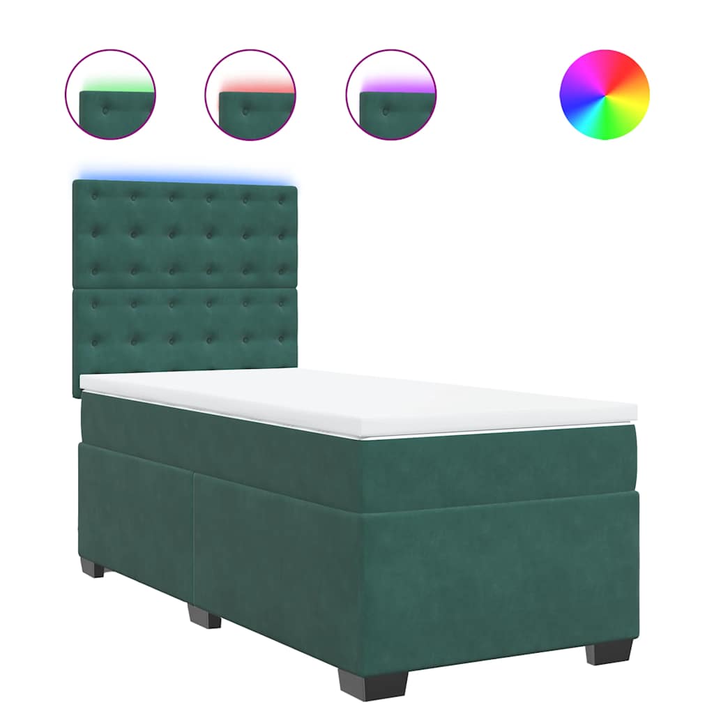 Κρεβάτι Boxspring με Στρώμα Σκούρο Πράσινο 100x200εκ. Βελούδινο