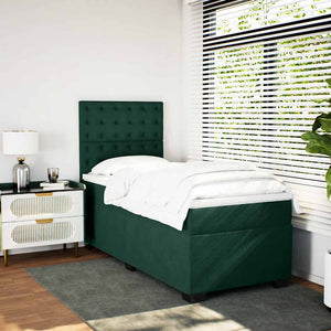 Κρεβάτι Boxspring με Στρώμα Σκούρο Πράσινο 100x200εκ. Βελούδινο