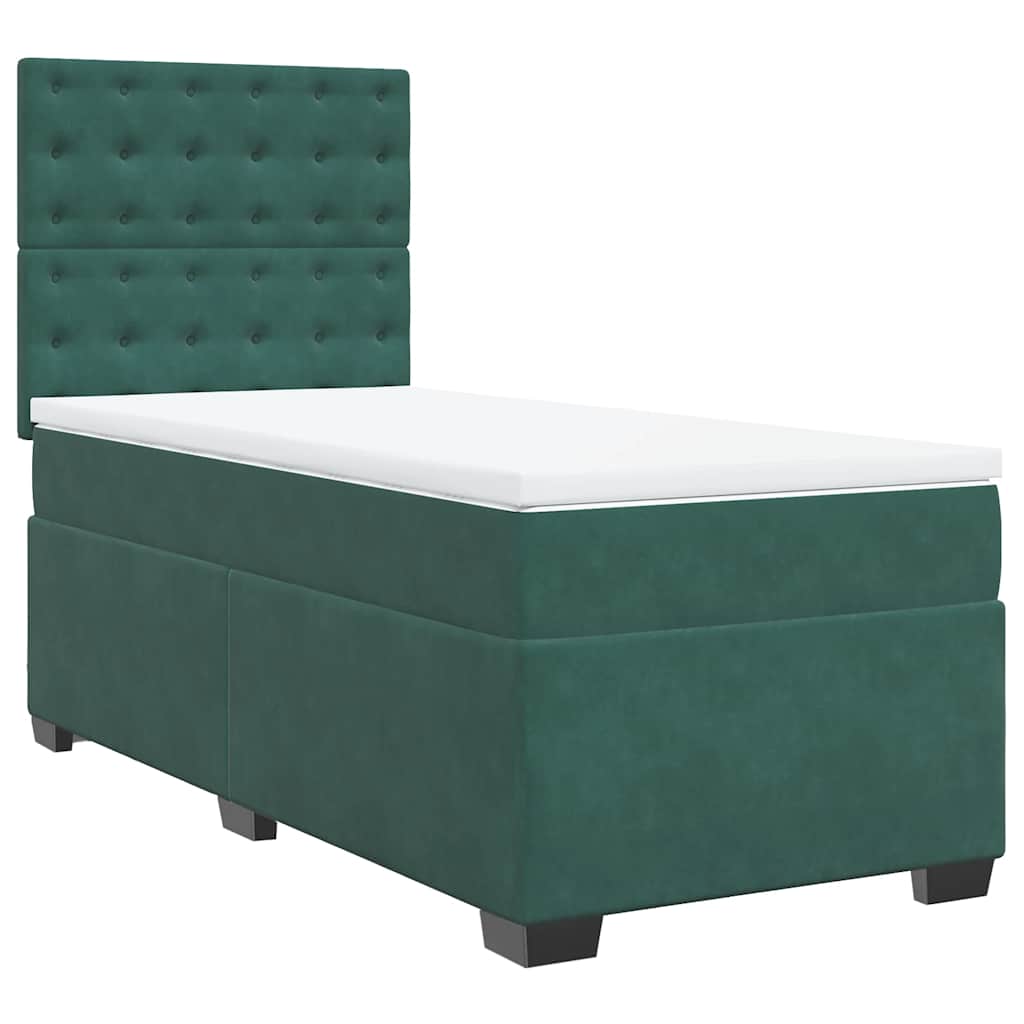 Κρεβάτι Boxspring με Στρώμα Σκούρο Πράσινο 100x200εκ. Βελούδινο