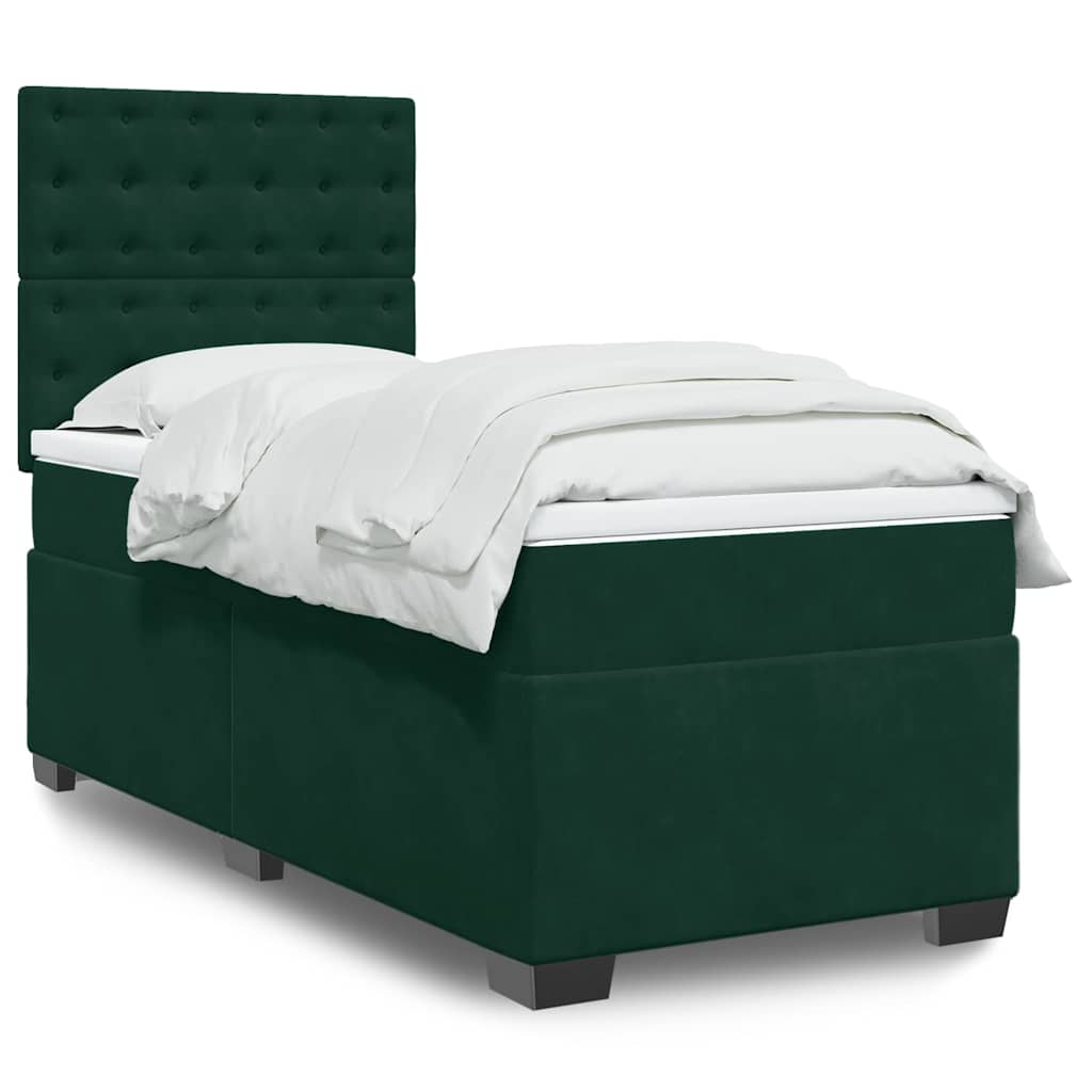 Κρεβάτι Boxspring με Στρώμα Σκούρο Πράσινο 100x200εκ. Βελούδινο