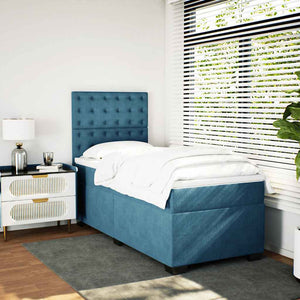 Κρεβάτι Boxspring με Στρώμα Μπλε 100x200 εκ. Βελούδινο