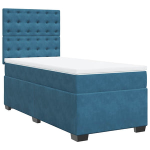 Κρεβάτι Boxspring με Στρώμα Μπλε 100x200 εκ. Βελούδινο