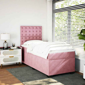 Κρεβάτι Boxspring με Στρώμα Ροζ 100x200 εκ. Βελούδινο - Pakobazaar