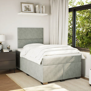 Κρεβάτι Boxspring με Στρώμα Ανοιχτό Γκρι 120x190 εκ. Βελούδινο - Pakobazaar