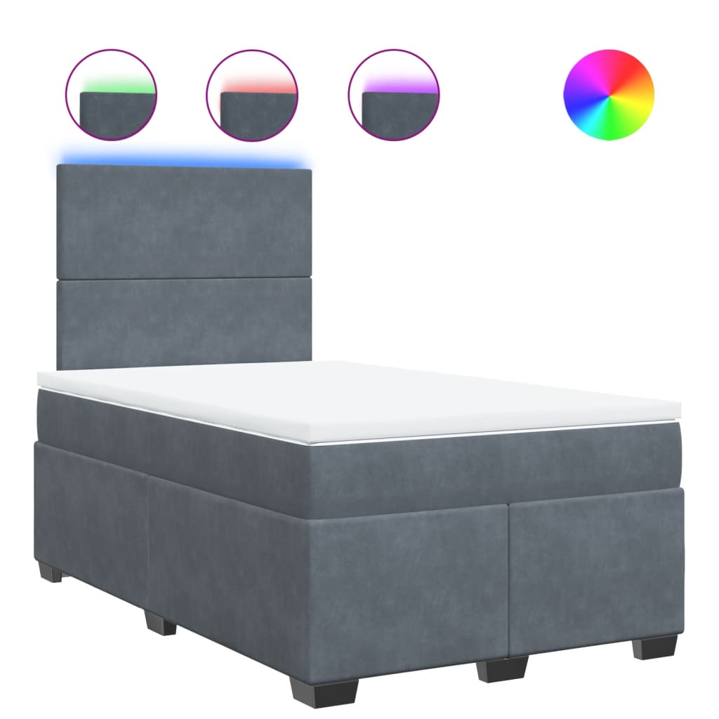 Κρεβάτι Boxspring με Στρώμα Σκούρο Γκρι 120x190 εκ. Βελούδινο - Pakobazaar