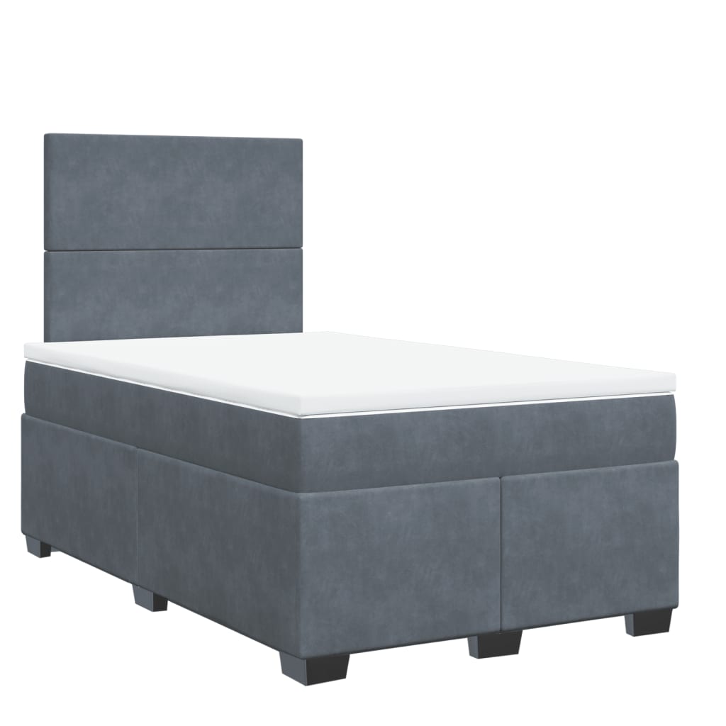 Κρεβάτι Boxspring με Στρώμα Σκούρο Γκρι 120x190 εκ. Βελούδινο - Pakobazaar