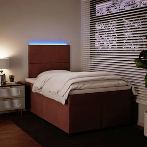 Κρεβάτι Boxspring με Στρώμα Ροζ 120x190 εκ. Βελούδινο