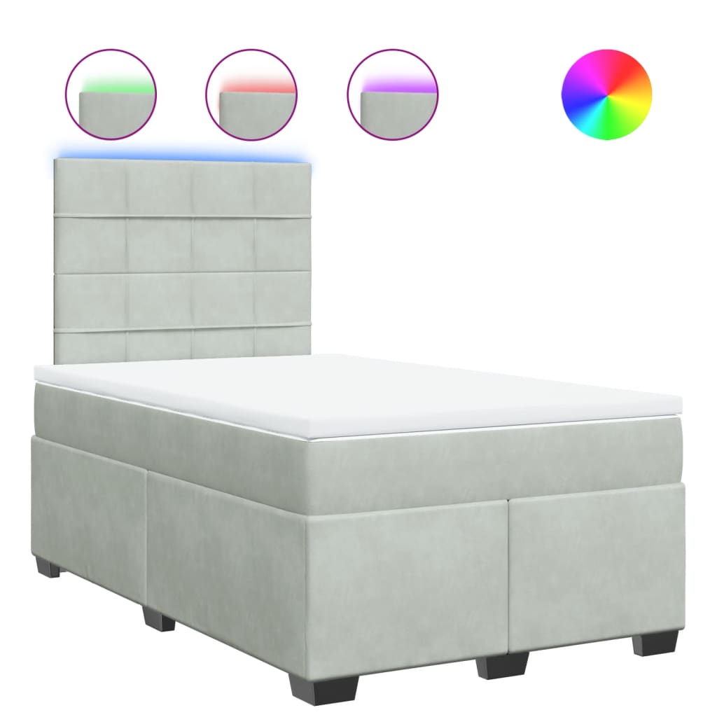 Κρεβάτι Boxspring με Στρώμα Ανοιχτό Γκρι 120x190 εκ. Βελούδινο - Pakobazaar