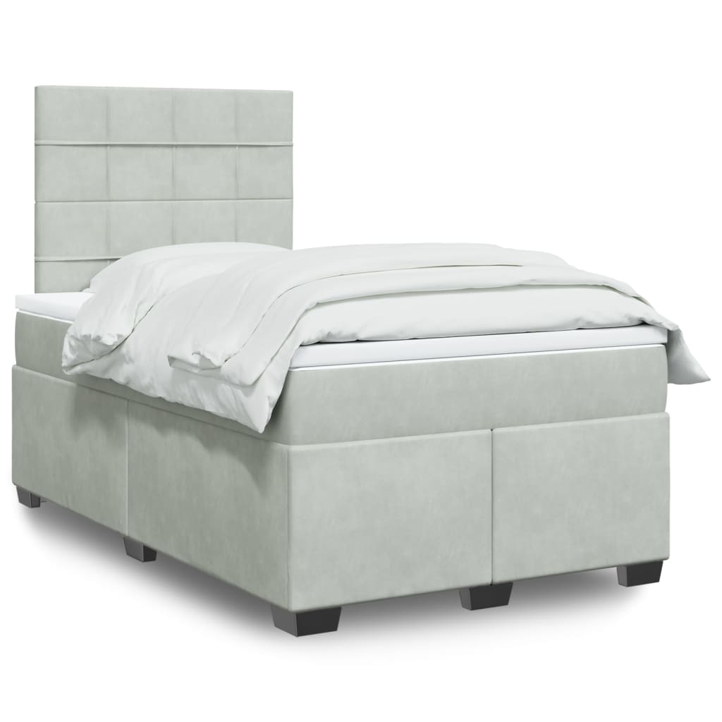Κρεβάτι Boxspring με Στρώμα Ανοιχτό Γκρι 120x190 εκ. Βελούδινο - Pakobazaar