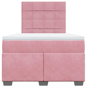 Κρεβάτι Boxspring με Στρώμα Ροζ 120x190 εκ. Βελούδινο