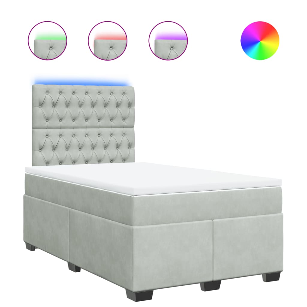 Κρεβάτι Boxspring με Στρώμα Ανοιχτό Γκρι 120x190 εκ. Βελούδινο - Pakobazaar