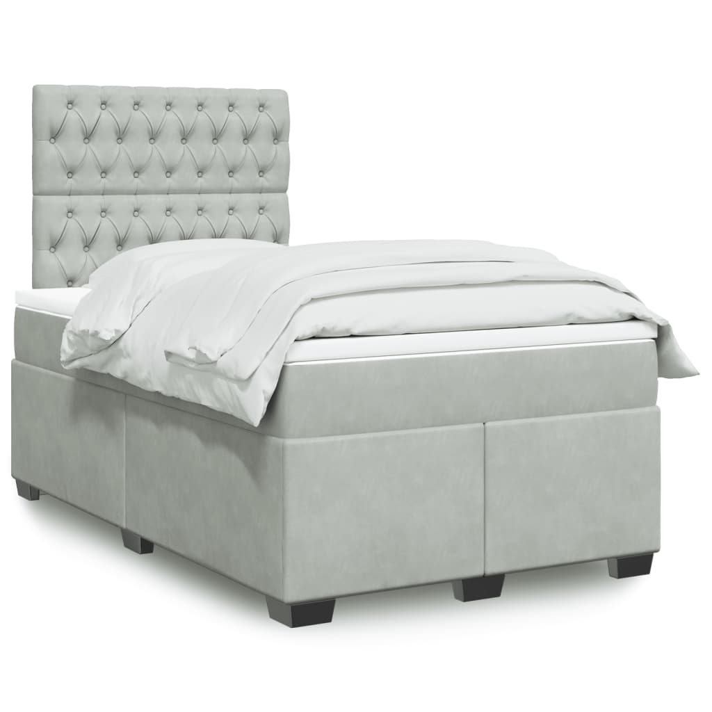 Κρεβάτι Boxspring με Στρώμα Ανοιχτό Γκρι 120x190 εκ. Βελούδινο - Pakobazaar