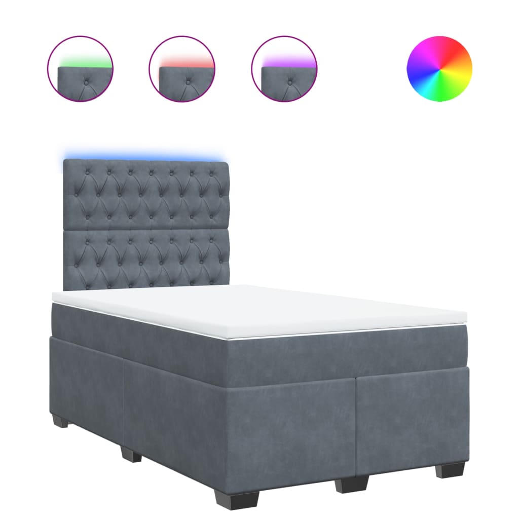 Κρεβάτι Boxspring με Στρώμα Σκούρο Γκρι 120x190 εκ. Βελούδινο - Pakobazaar