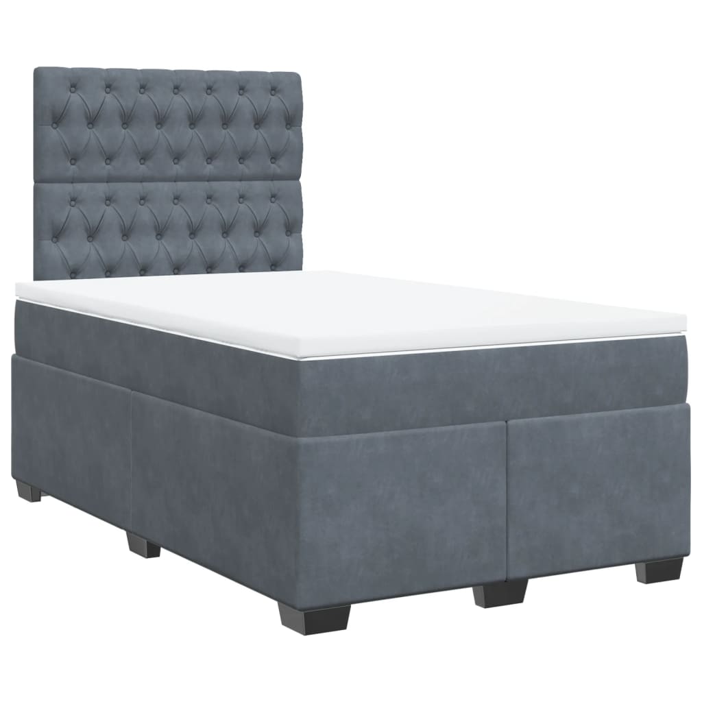 Κρεβάτι Boxspring με Στρώμα Σκούρο Γκρι 120x190 εκ. Βελούδινο - Pakobazaar