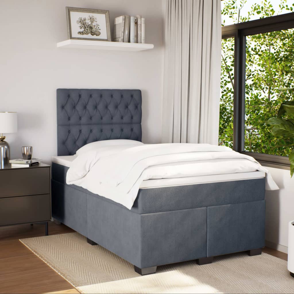 Κρεβάτι Boxspring με Στρώμα Σκούρο Γκρι 120x190 εκ. Βελούδινο - Pakobazaar