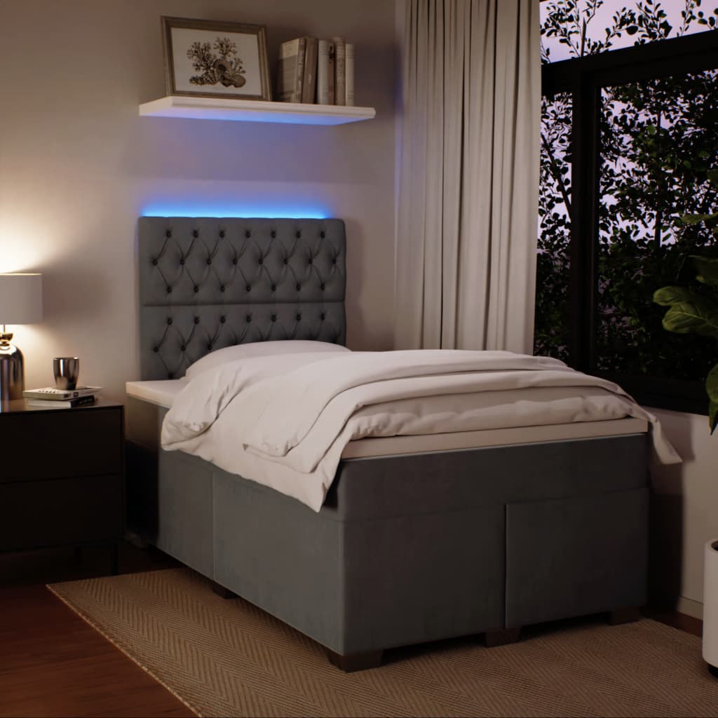 Κρεβάτι Boxspring με Στρώμα Σκούρο Γκρι 120x190 εκ. Βελούδινο - Pakobazaar