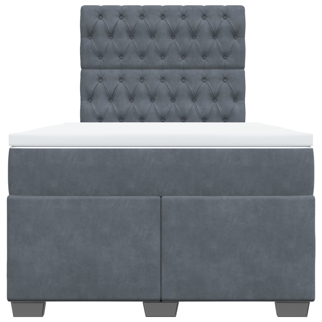 Κρεβάτι Boxspring με Στρώμα Σκούρο Γκρι 120x190 εκ. Βελούδινο - Pakobazaar